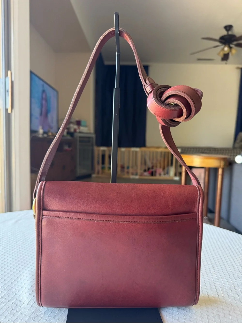Coach Burgundy Leather Shoulder Bag with Gold Hardware
